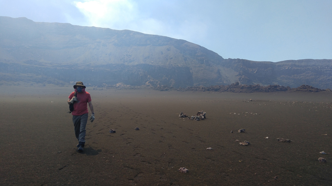 R.J. walks on a lava lake near the Masaya Volcano.