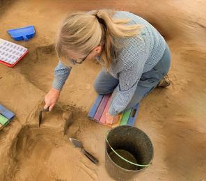 Nancy Hensel excavates in Portugal. 