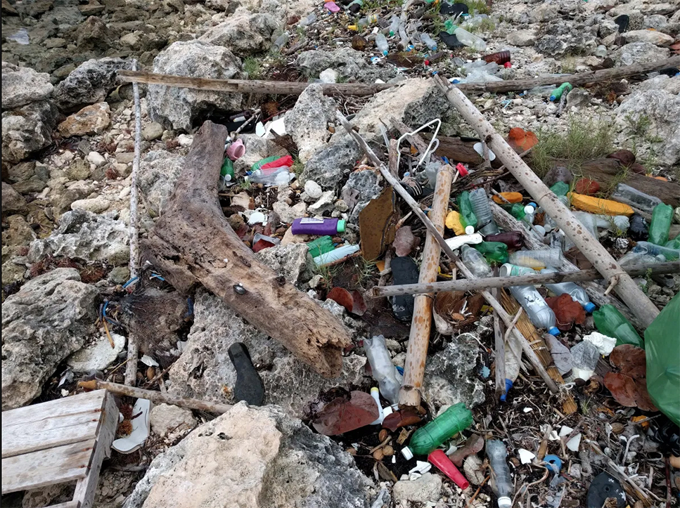 Trash that has washed ashore Little Cayman.