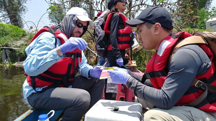Earthwatch volunteers collect samples (C) Allen Au