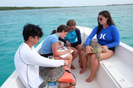 earthwatch volunteers on a research boat