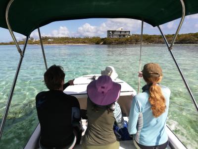 volunteers on a research boat in the bahamas