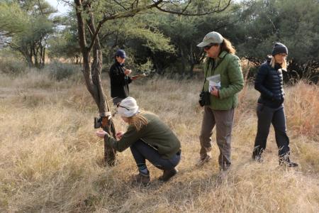 Earthwatch volunteers setting up a camera trap