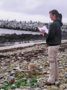 An Earthwatch volunteer records data from the coast (C) Dr. Peter Barham