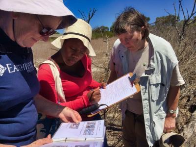 Earthwatch volunteers record data (C) Caroline Dunn