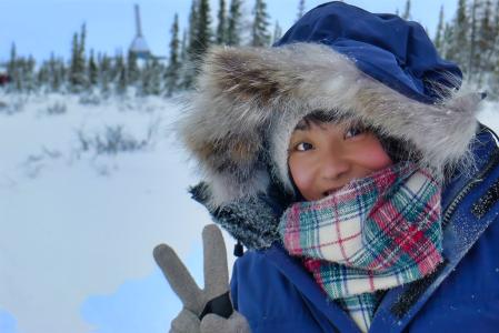 An Earthwatch participant enjoying the winter weather. 