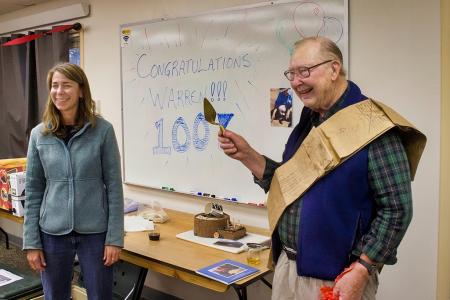 Warren, on right, celebrates his 100th expedition with Dr. Susan Ryan, lead scientist of the project Uncovering the Mysteries of Colorado’s Pueblo Communities.
