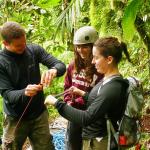 Volunteers stop to look at discoveries in the jungle