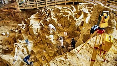 An excavation of mammoth graveyard sites in South Dakota